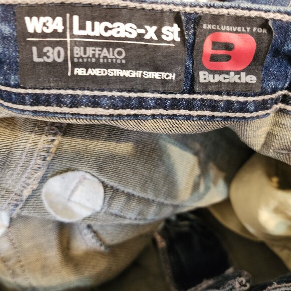 Buffalo David Lucas-x st Buckle Relaxed Straight Stretch Jeans Men 34x30 - Picture 2 of 11